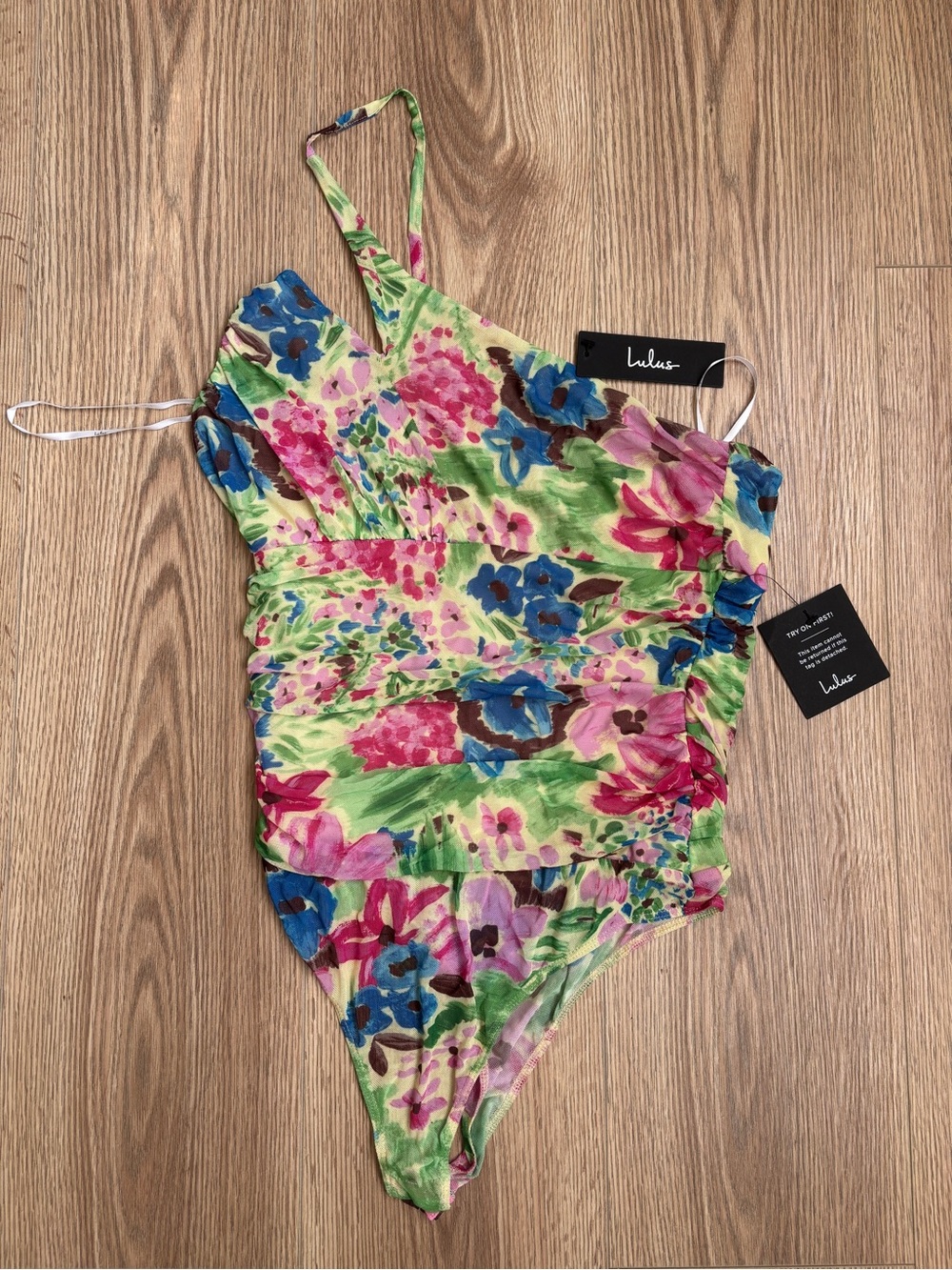 Lulu's Vibrant Floral One-Piece Bodysuit - Green Pink Blue